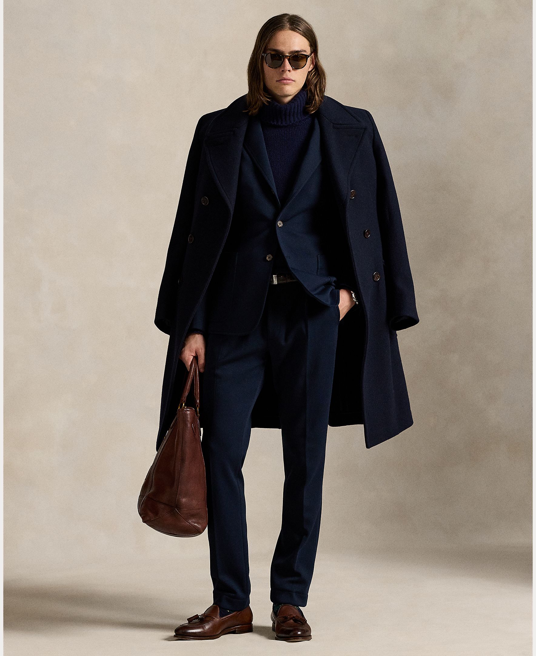 Polo Ralph Lauren - Pantalón de traje de hombre de punto doble con pinzas.