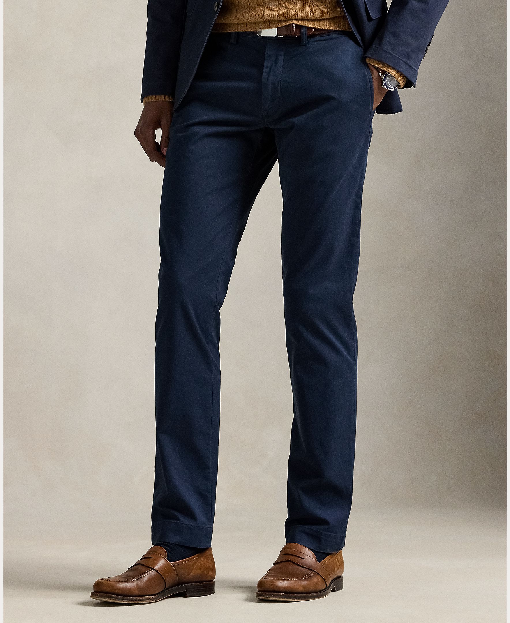 Calças Chino Elásticas Slim Fit com Lavagem Azul Melange-3