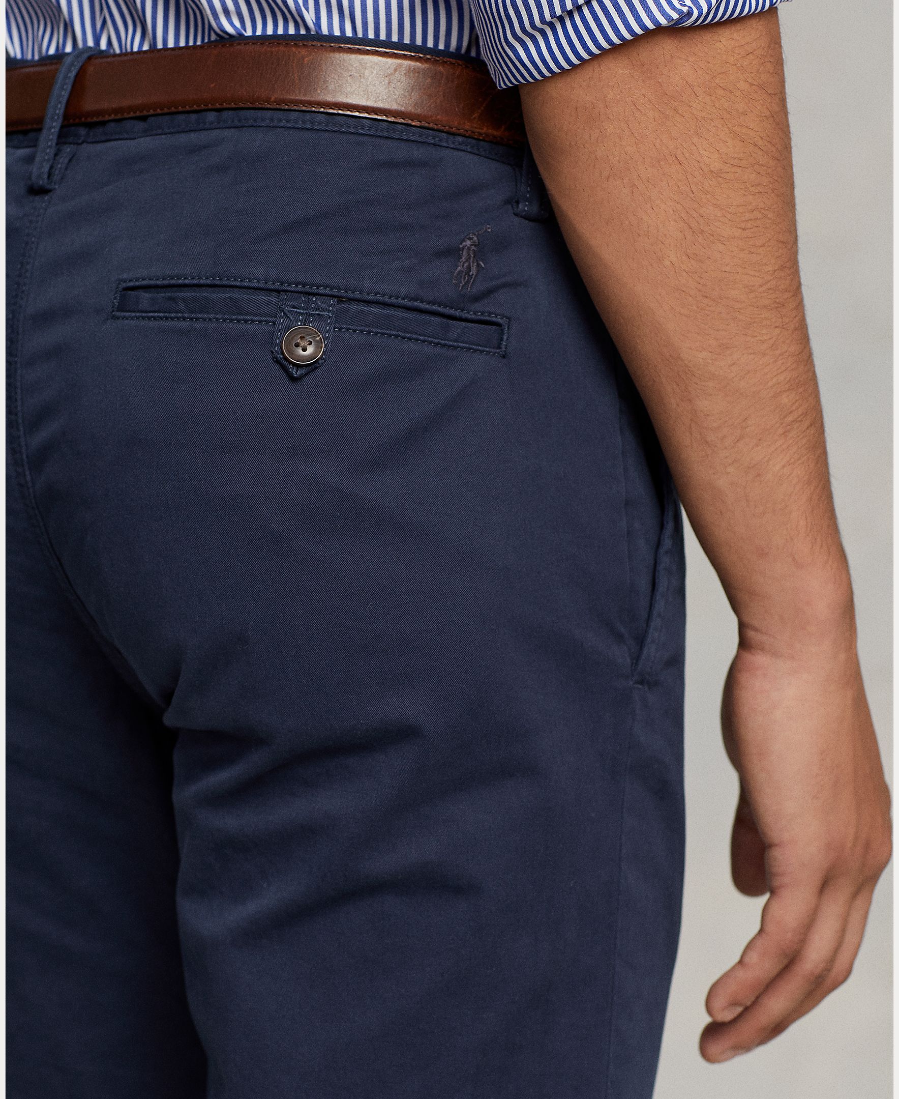 Calças Chino Elásticas Slim Fit com Lavagem Azul Melange-5