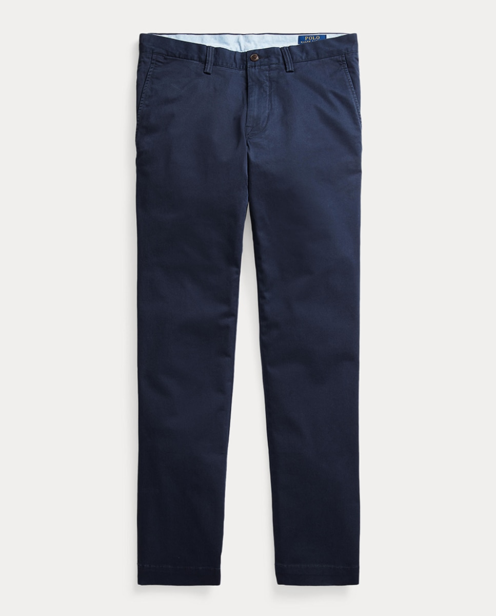 Calças Chino Elásticas Slim Fit com Lavagem Azul Melange-6
