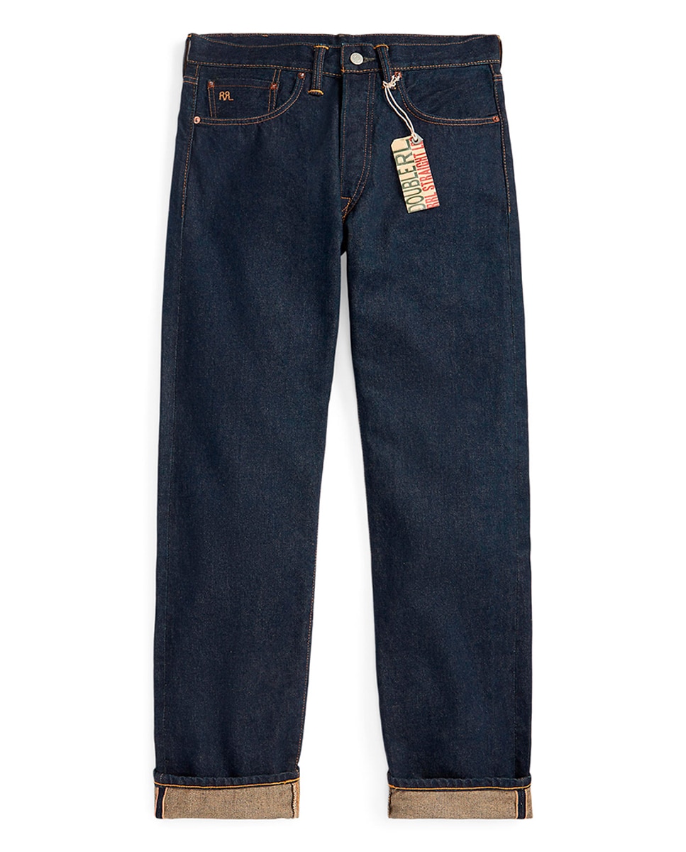 Jeans Straight Fit com Lavagem e Rebordo Double RL Azul denim-1