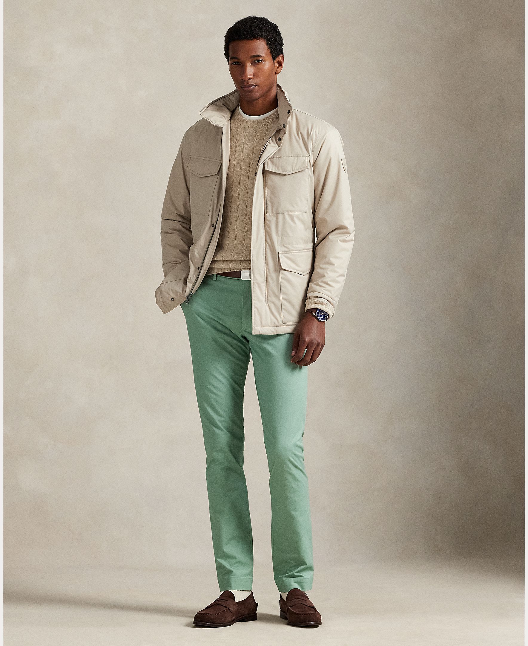 Calças Chino Elásticas Slim Fit Verde-menta-1