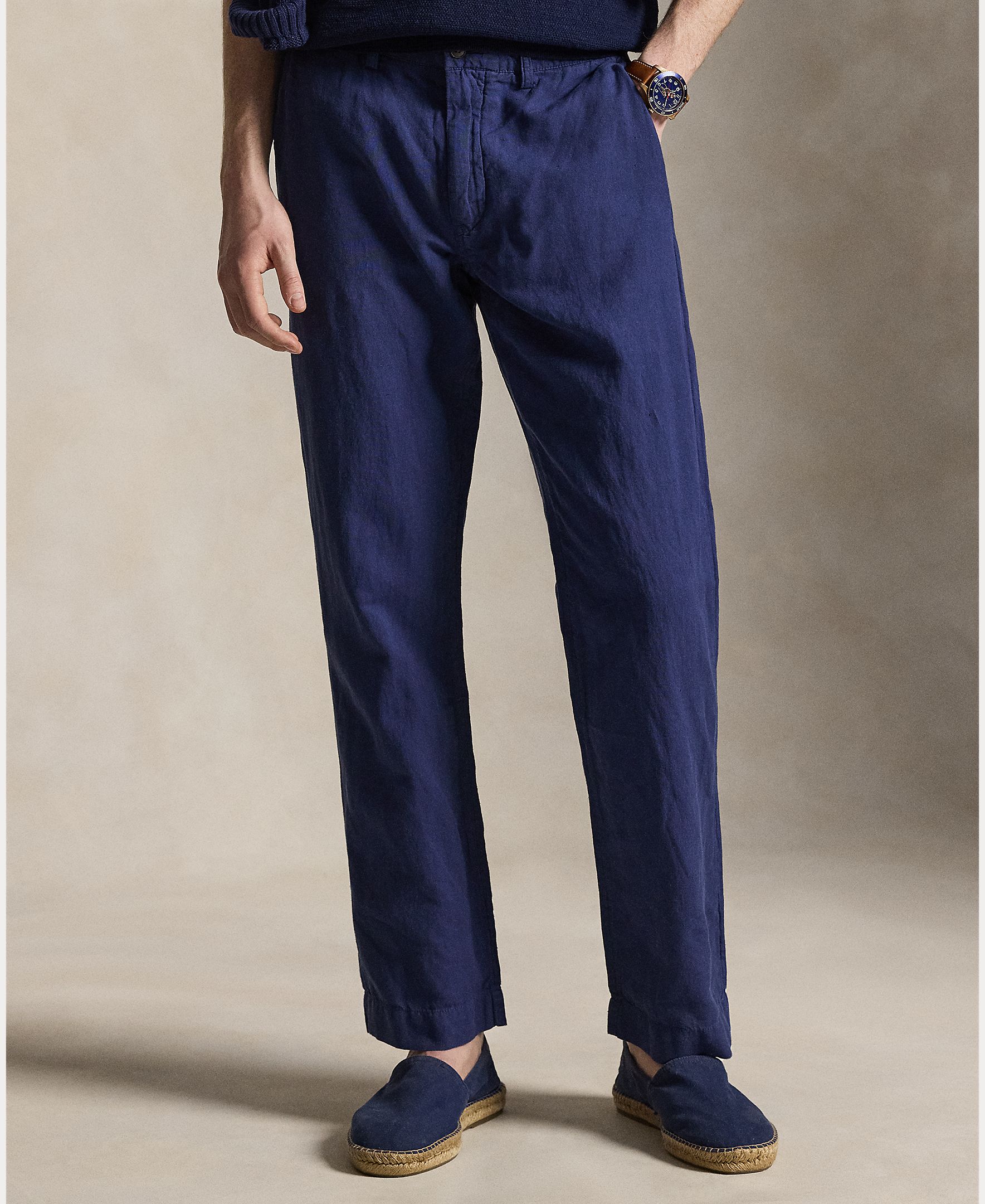Calças Chino de Linho e Algodão Slim Fit Azul-marinho-3