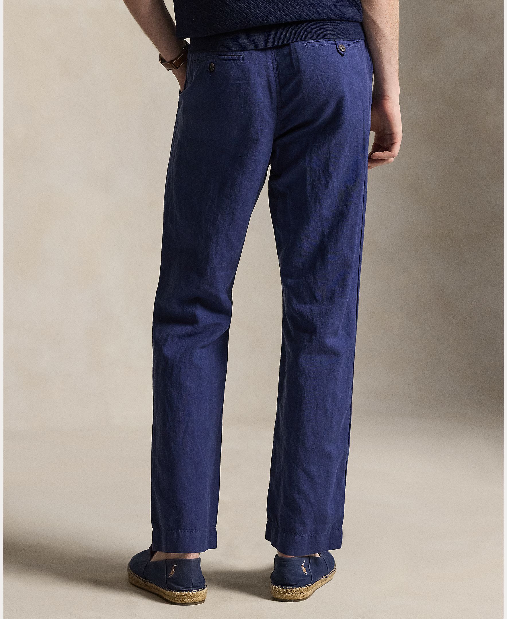 Calças Chino de Linho e Algodão Slim Fit Azul-marinho-4
