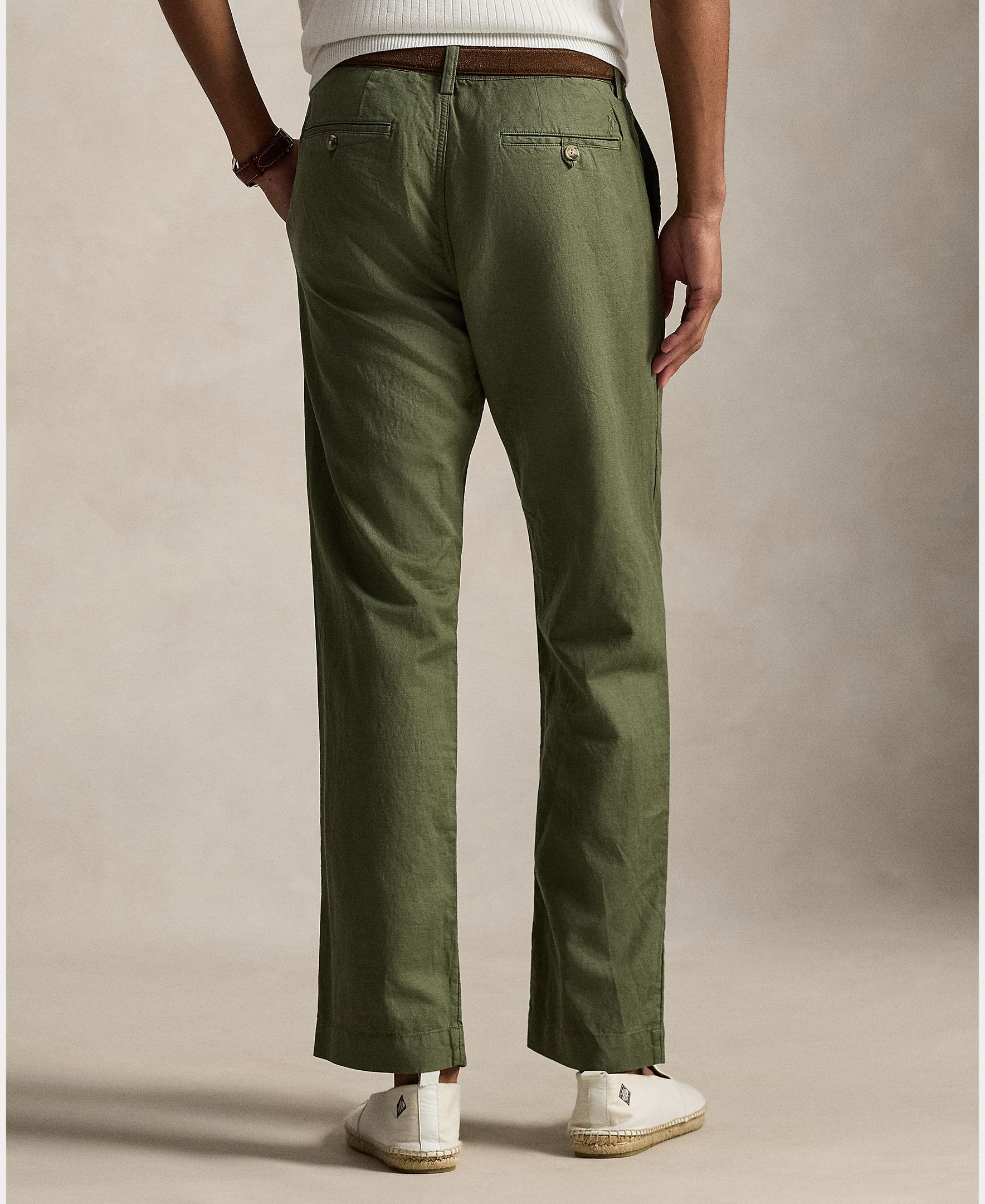 Calças Chino de Linho e Algodão Slim Fit Musgo-4