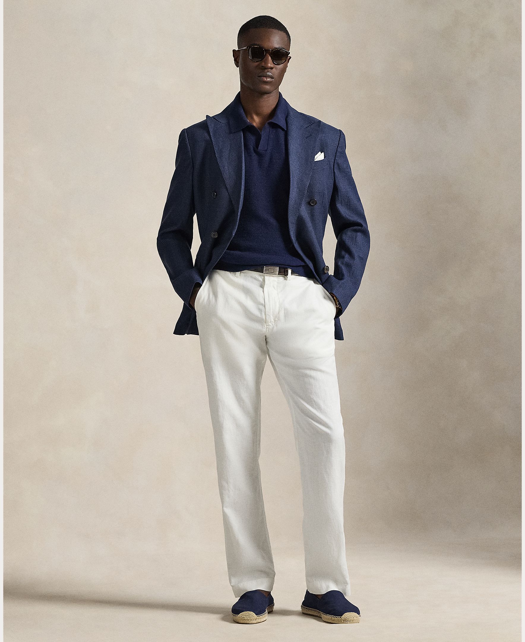 Calças Chino Slim Fit de Linho Branco-1