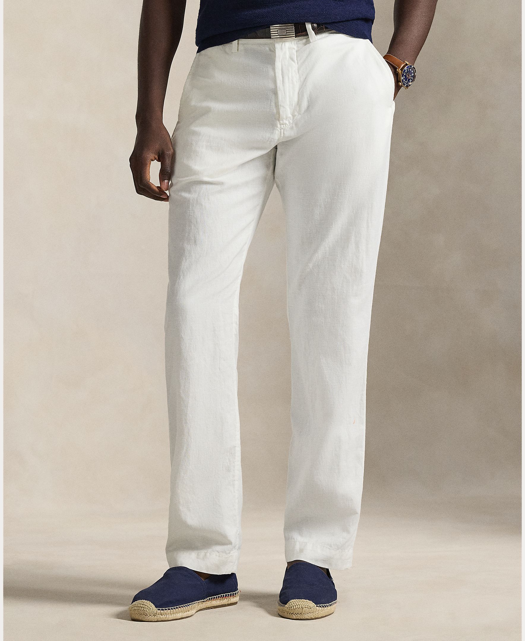 Calças Chino Slim Fit de Linho Branco-3