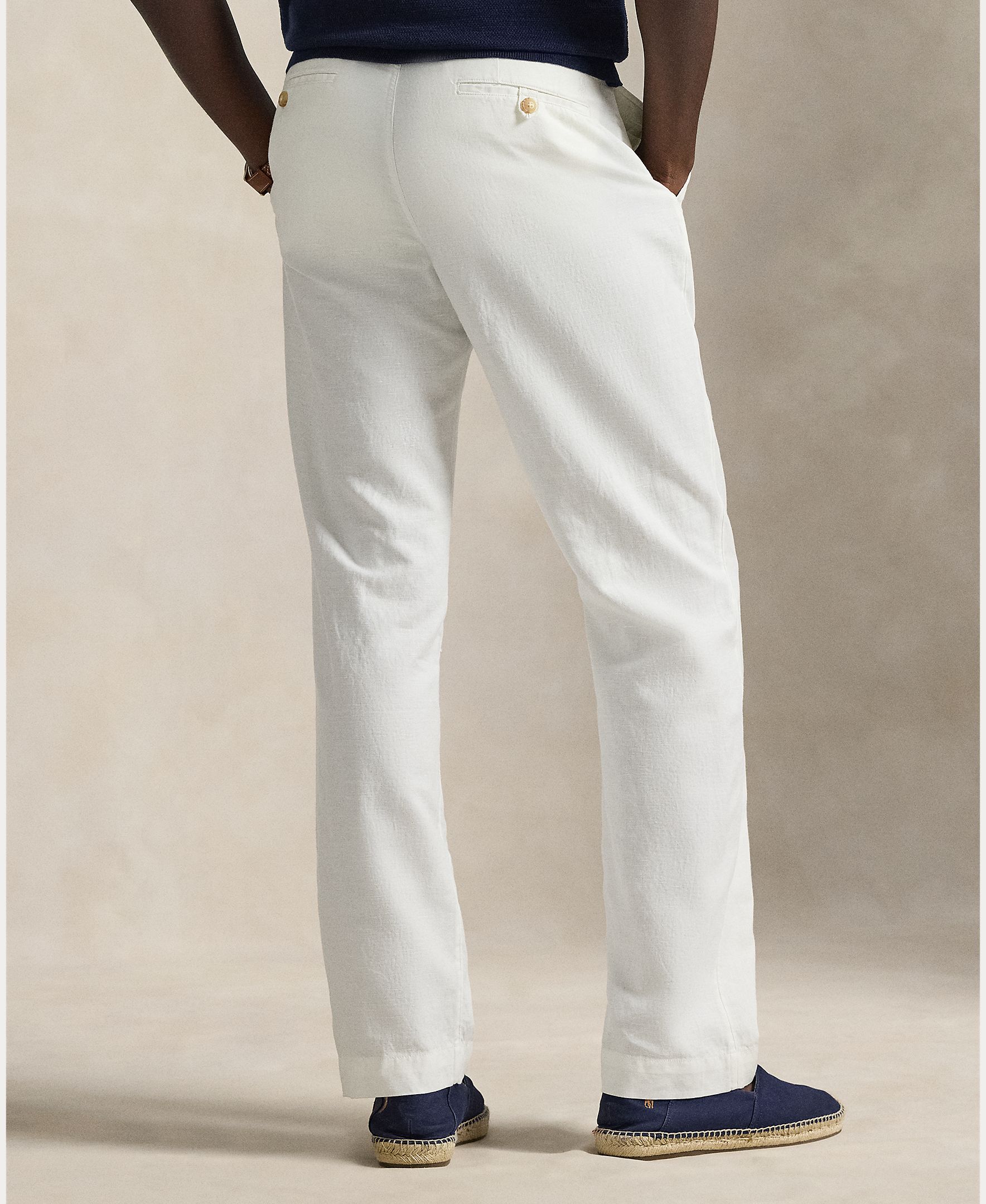 Calças Chino Slim Fit de Linho Branco-4
