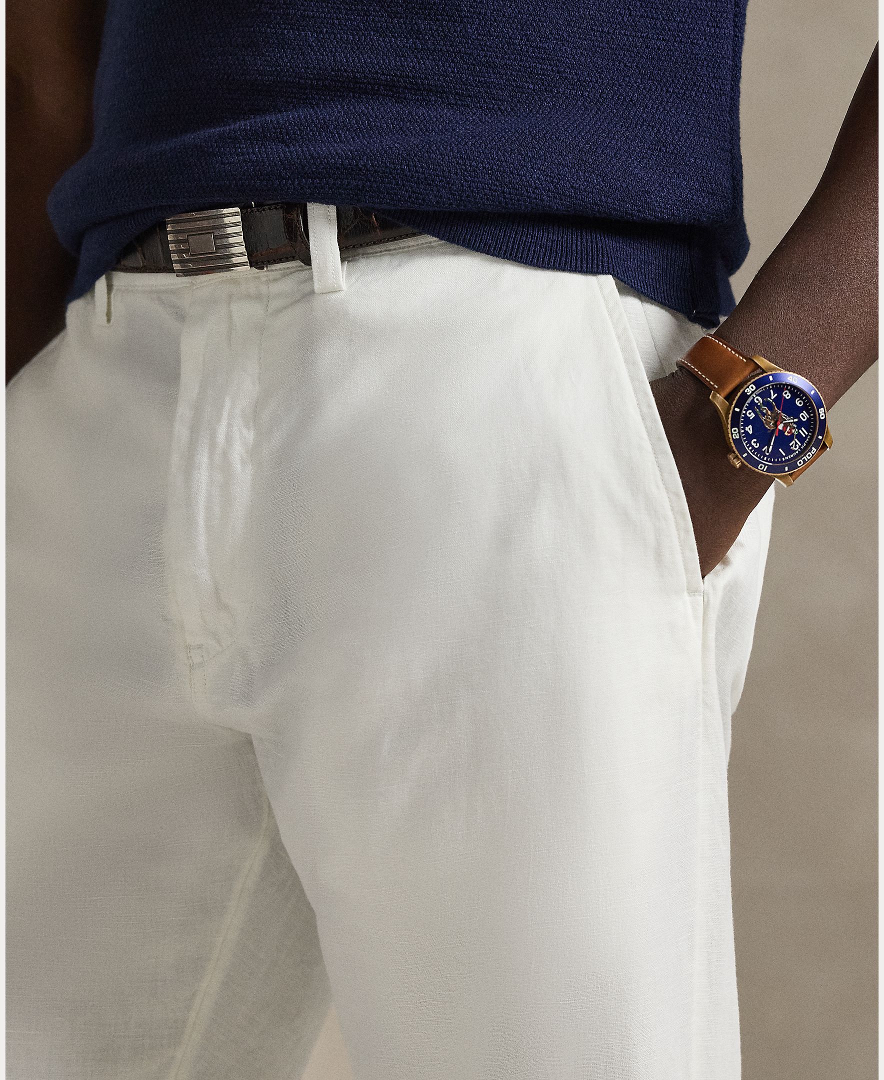 Calças Chino Slim Fit de Linho Branco-5
