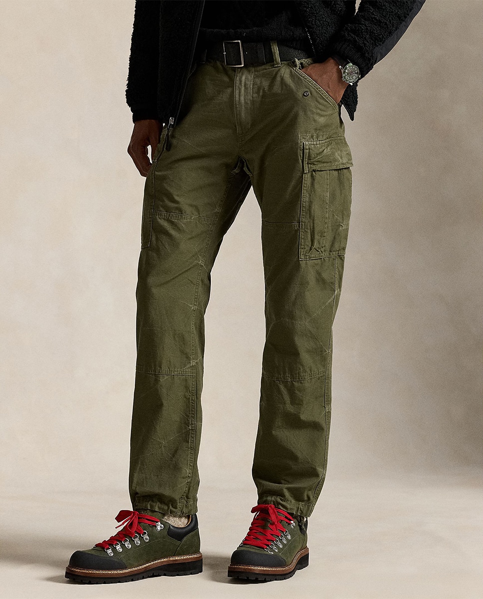 Calças Cargo de Lona Fina Classic Fit Caqui-2