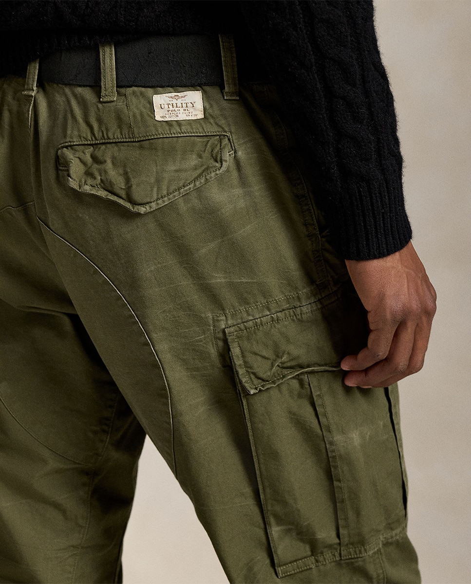 Calças Cargo de Lona Fina Classic Fit Caqui-4