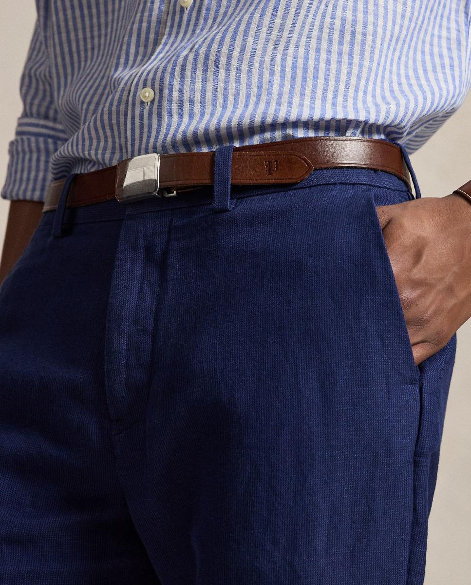 Calças Chino de Linho e Algodão Azul-marinho-5