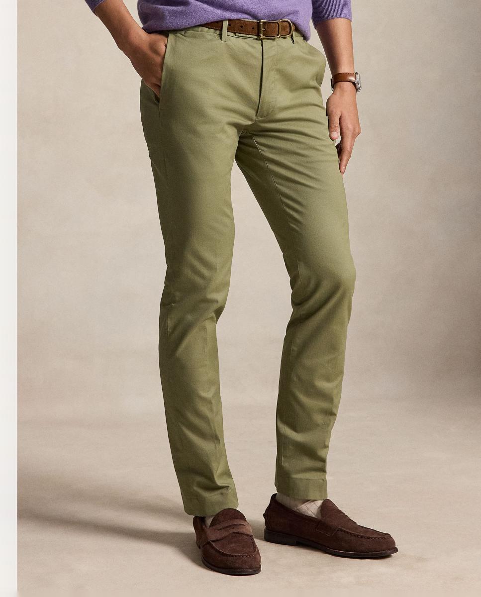 Calças Chino Slim Fit Elásticas Verde Sálvia-2