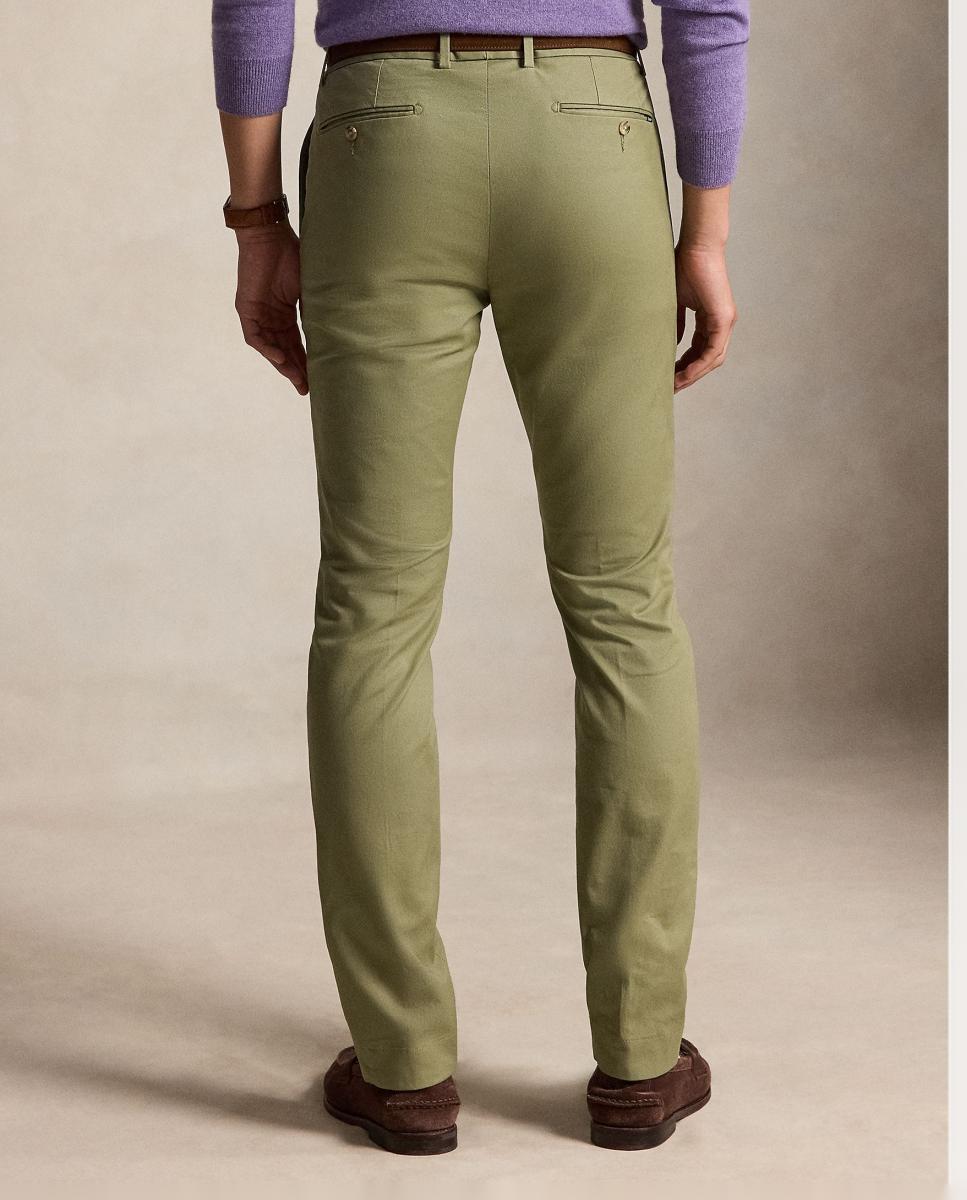 Calças Chino Slim Fit Elásticas Verde Sálvia-3