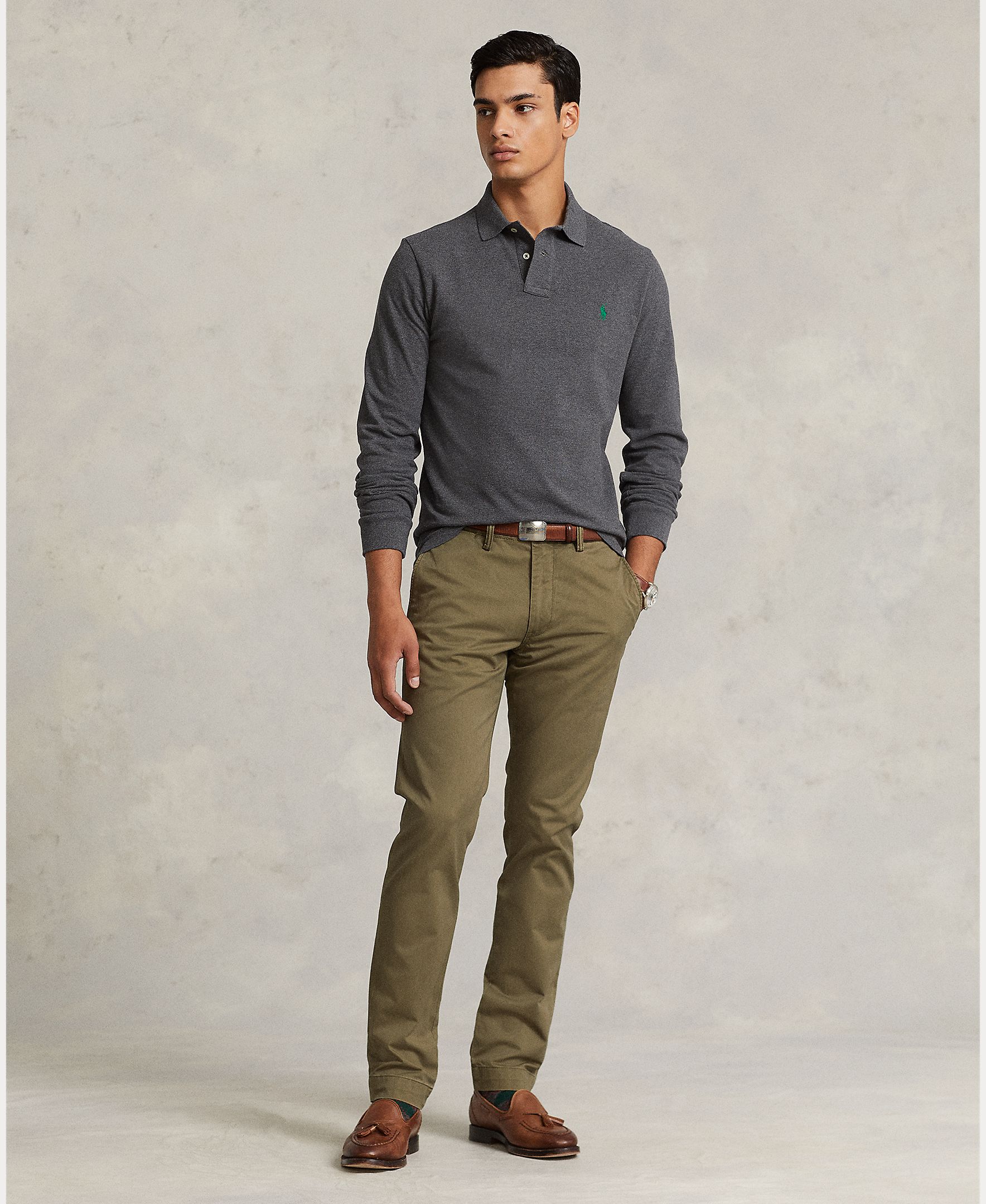 Pantalón de sarga elástico Slim Fit de hombre Dosel Oliva - Polo Ralph Lauren - Verde pardo Verde pardo-1