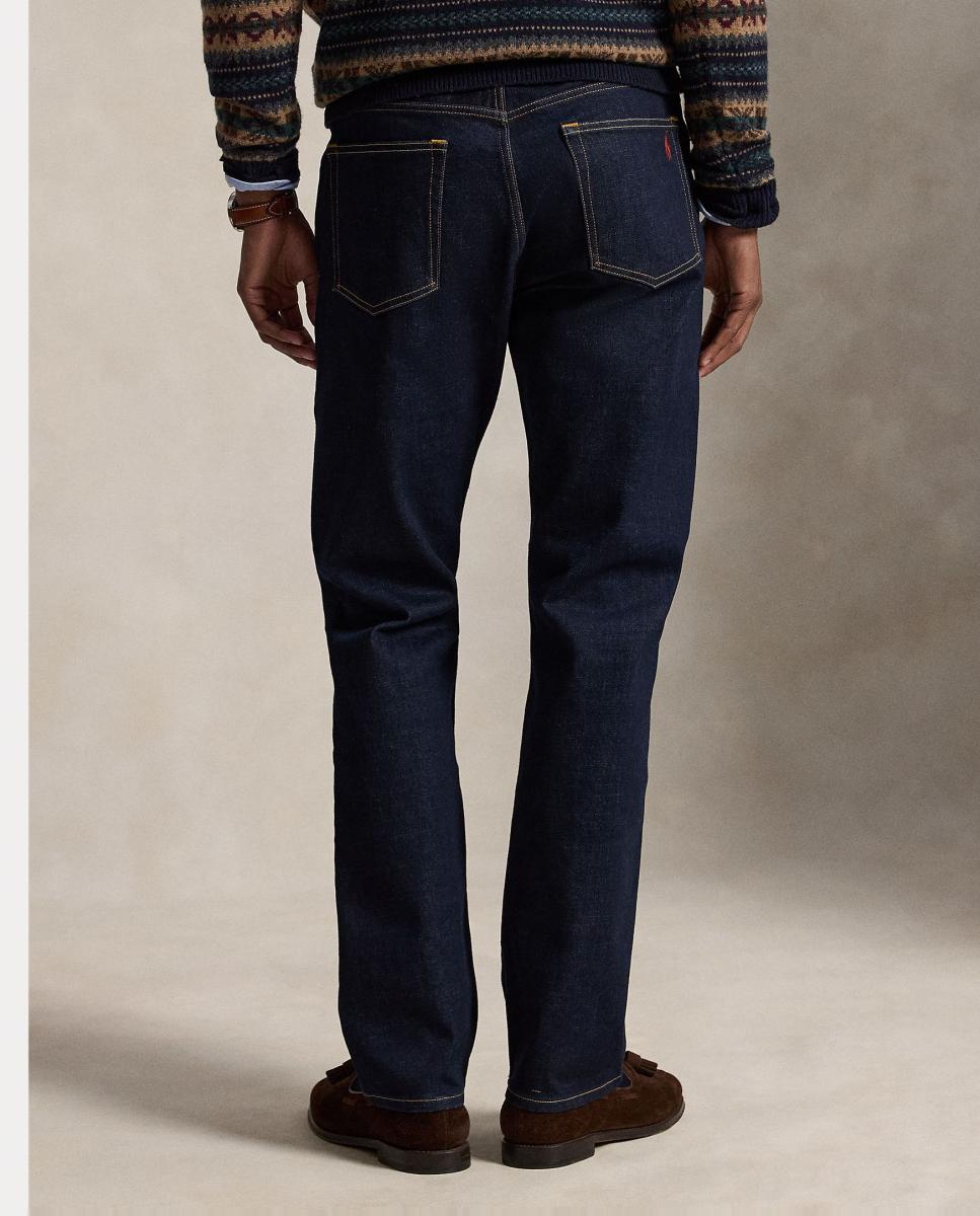 Jeans Straight de Algodão Elástico Azul-escuro-4