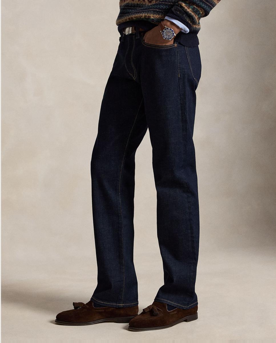 Jeans Straight de Algodão Elástico Azul-escuro-6