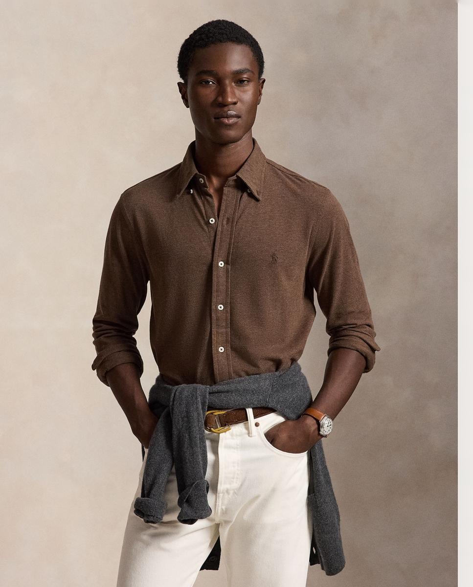 Imagen 0 de Camisa de hombre de piqué Regular Fit Marrón oscuro