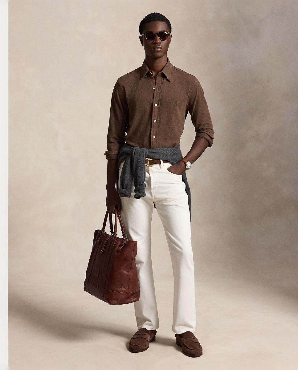 Camisa de hombre ultraligera Pebble Azul - Polo Ralph Lauren - Marrón oscuro Marrón oscuro-7