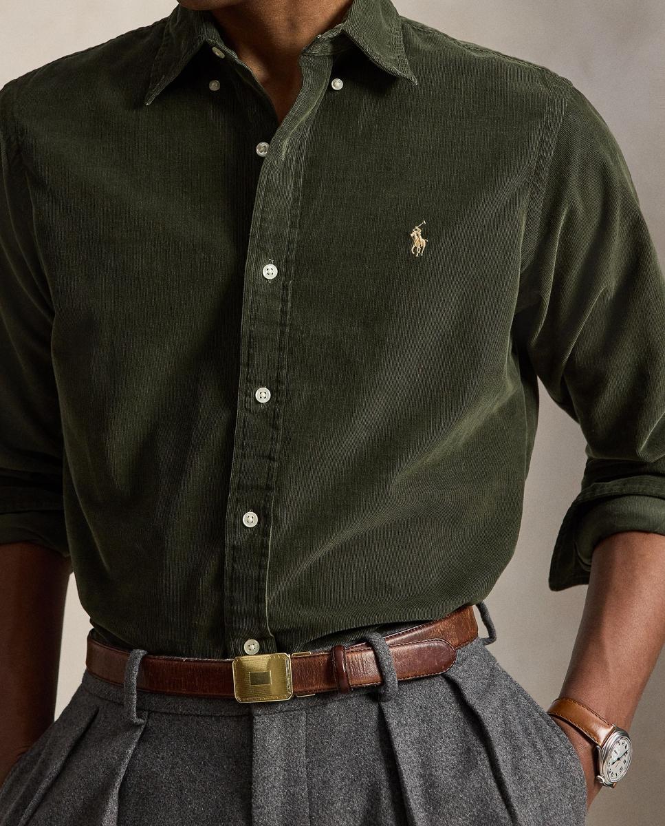 Camisa de hombre de pana Azul marino Newport - Polo Ralph Lauren - Verde pardo Verde pardo-5