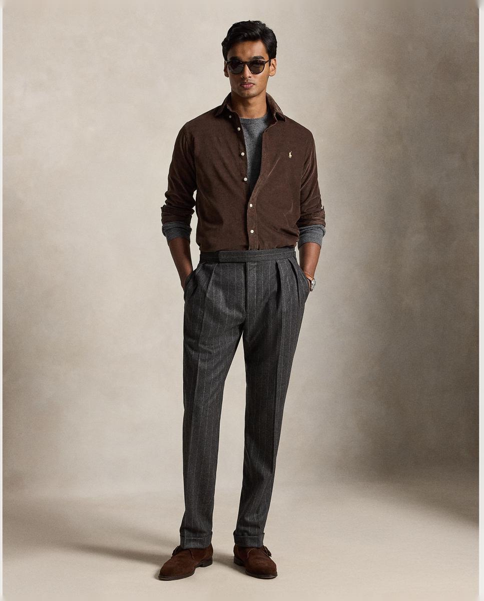 Camisa de Bombazina Regular Fit para Homem Castanho-escuro-7
