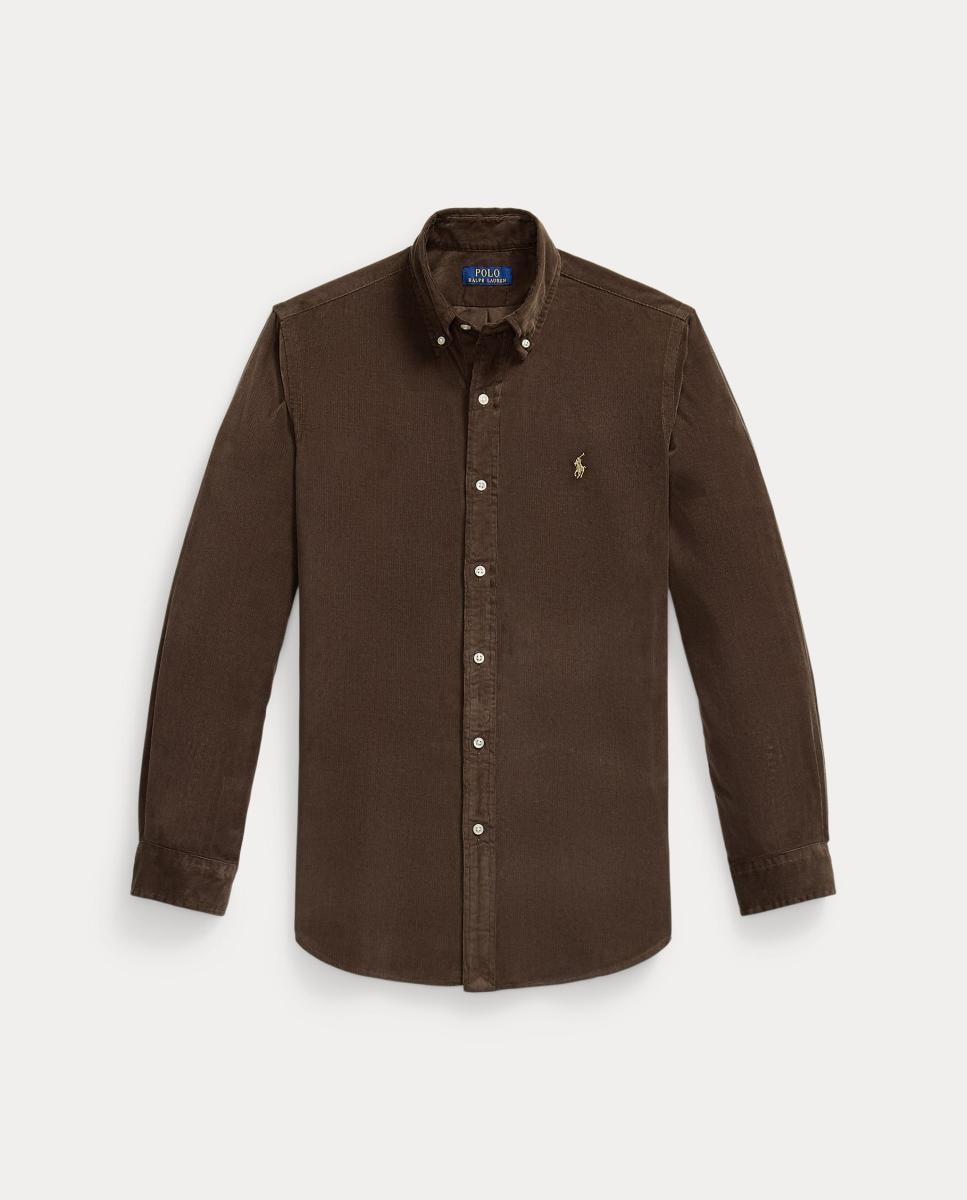 Camisa de Bombazina Regular Fit para Homem Castanho-escuro-6
