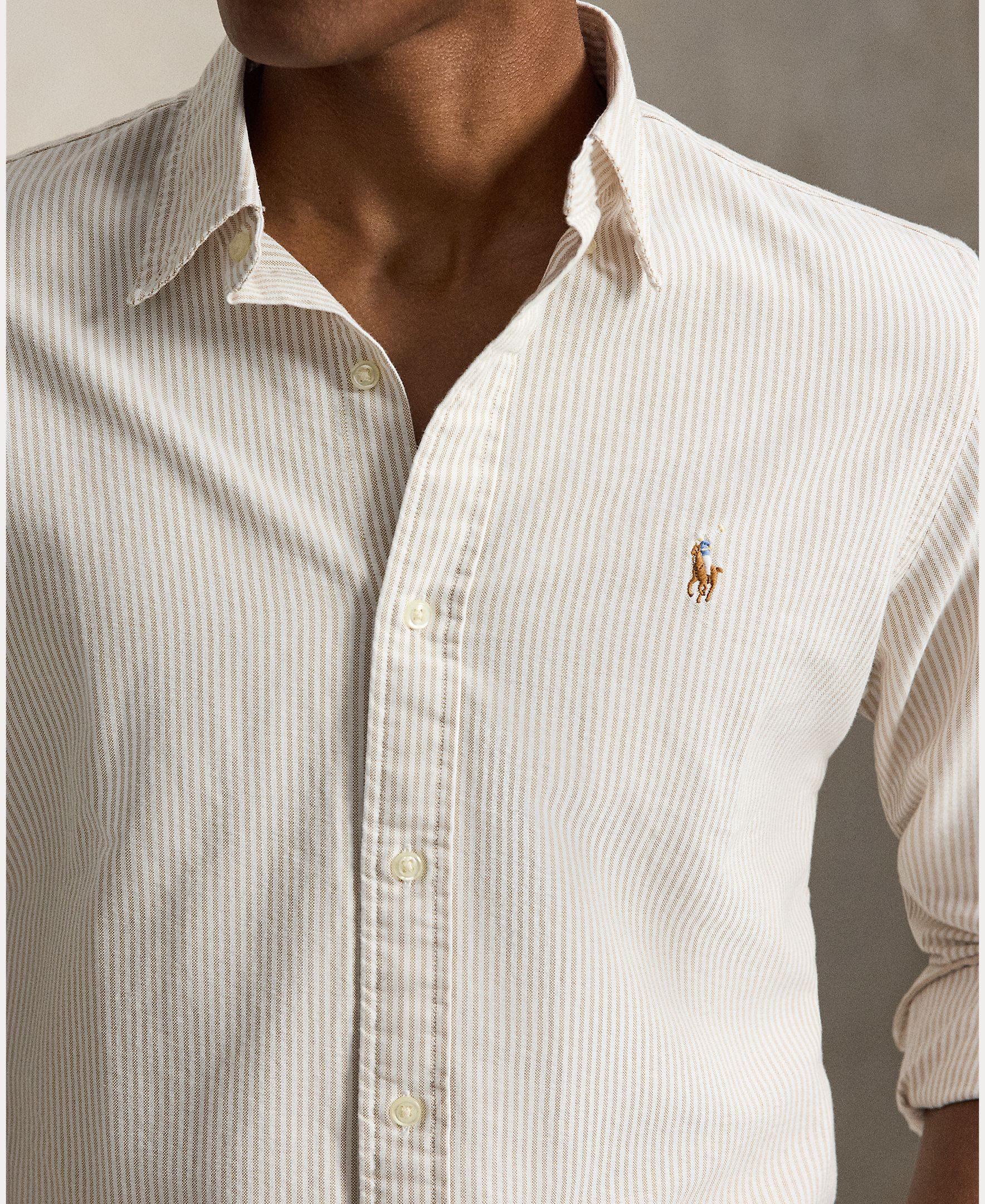 Camisa de hombre oxford con rayas Desgastado Mint Blanco - Polo Ralph Lauren - Camel Camel-4