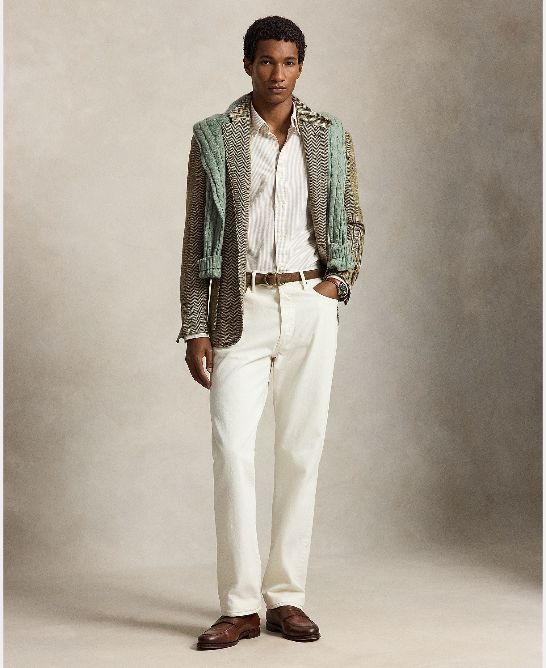 Camisa de hombre oxford con rayas Desgastado Mint Blanco - Polo Ralph Lauren - Camel Camel-6