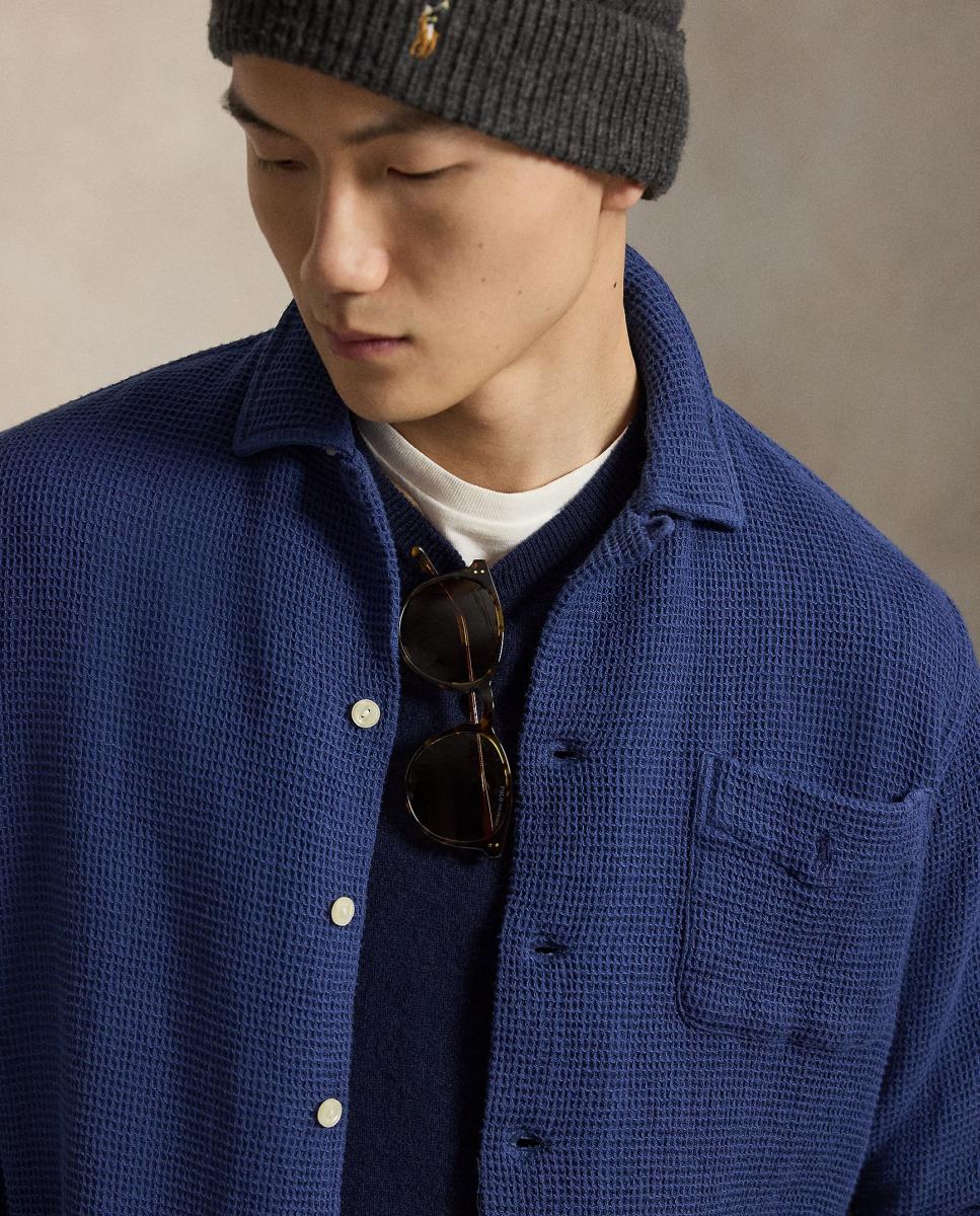 Camisa de Algodão com Bolso Azul-marinho-4