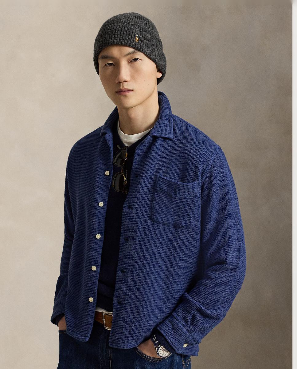 Camisa de Algodão com Bolso Azul-marinho-6