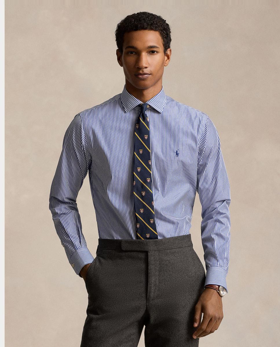 Camisa Custom Fit de Popelina Azul-1