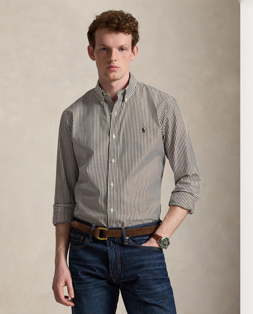 Camisa de hombre de popelina y elástico Marrón Nuez moscada - Polo Ralph Lauren - Marrón oscuro Marrón oscuro-1
