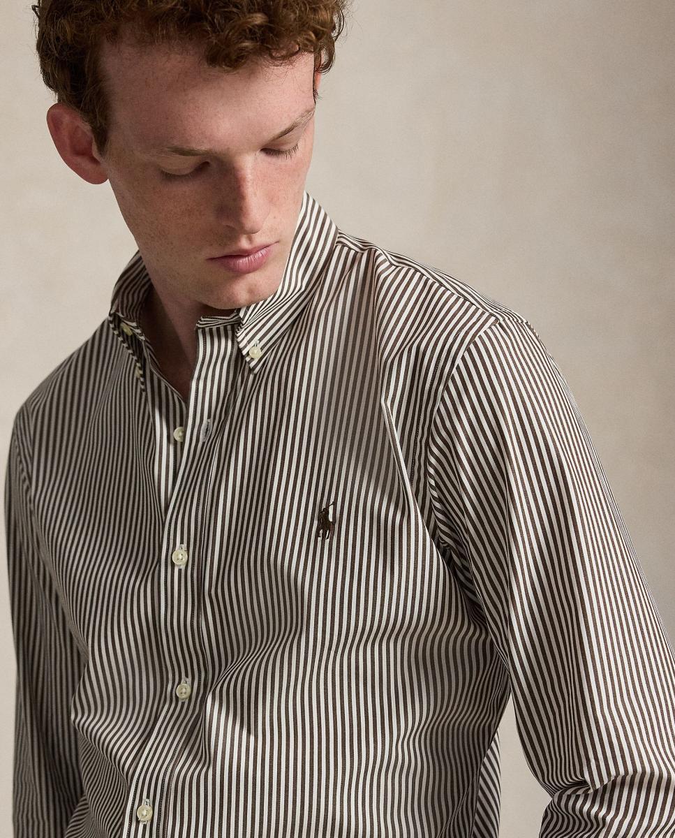 Camisa de hombre de popelina y elástico Marrón Nuez moscada - Polo Ralph Lauren - Marrón oscuro Marrón oscuro-4