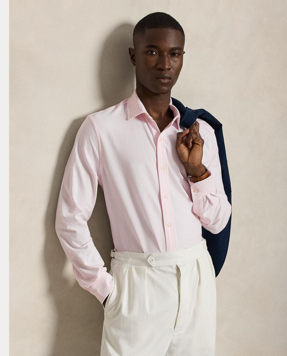 Camisa Oxford às Riscas Slim Fit Rosa-claro-5