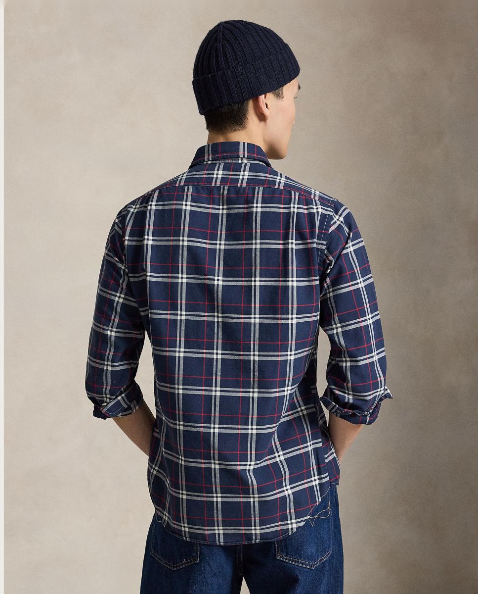 Camisa Oxford aos Quadrados Custom Fit Azul-marinho-3