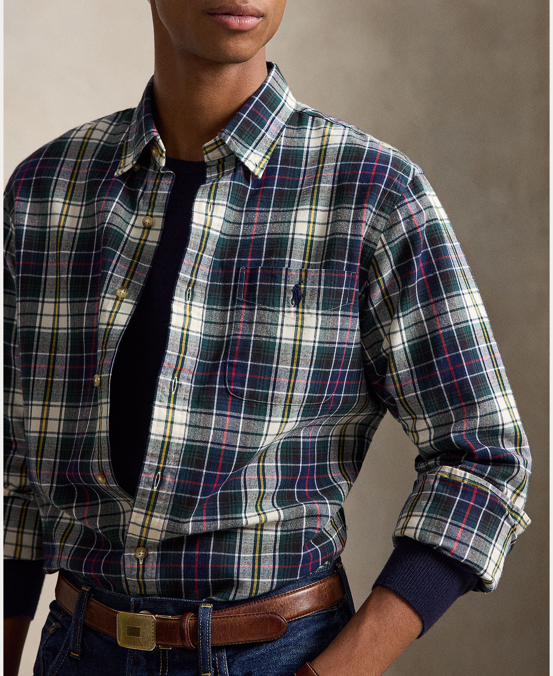 Camisa Oxford aos Quadrados Custom Fit Azul-marinho-3