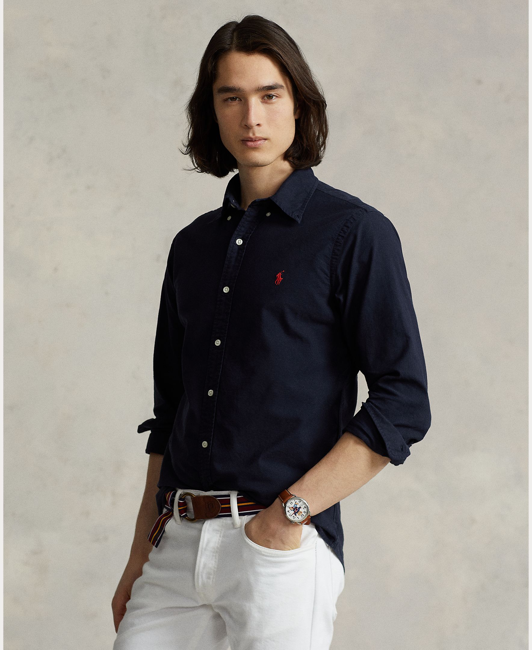 Imagen 0 de Camisa de hombre oxford teñida en prenda Blanco/Azul marino Azul marino