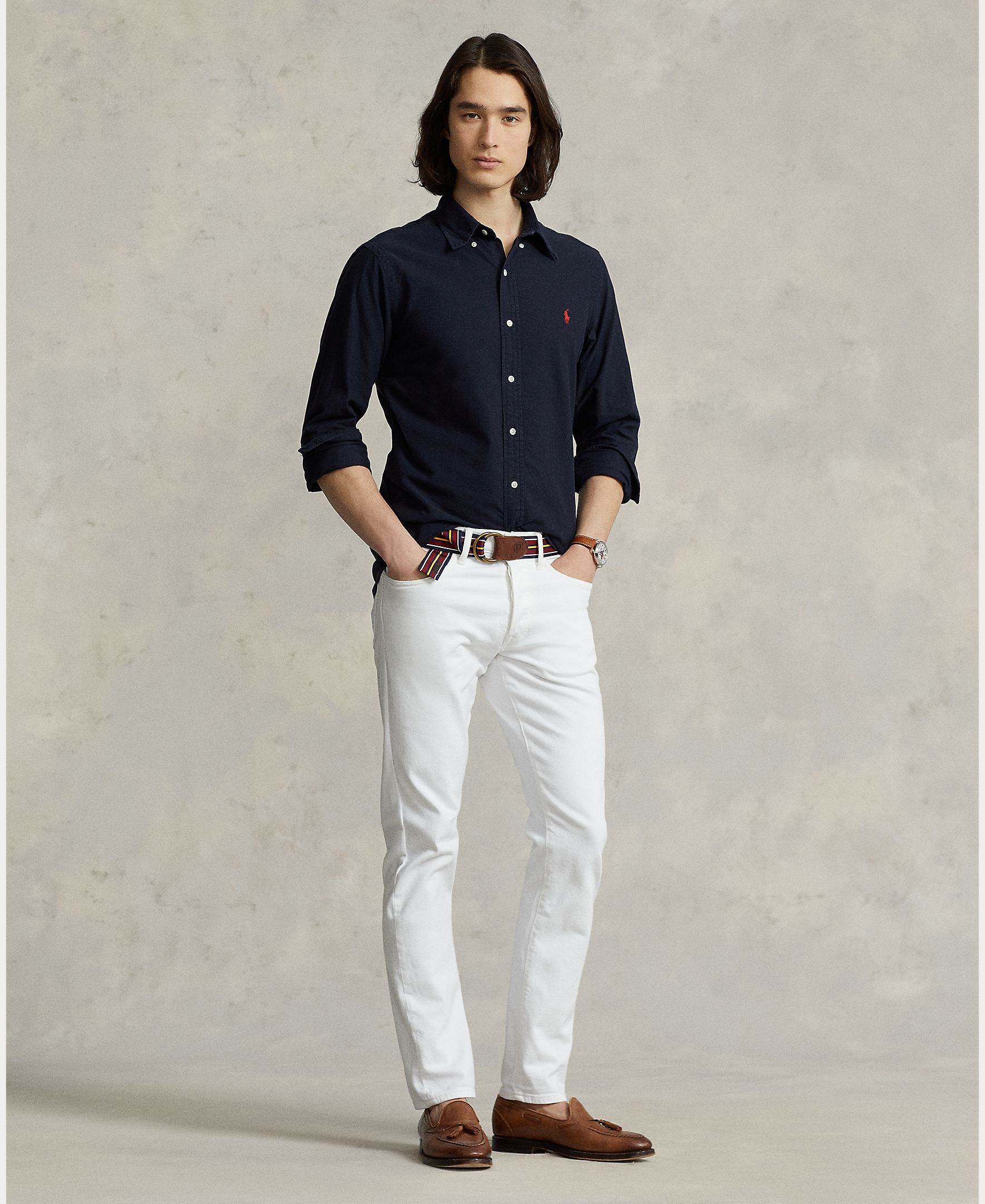 Camisa de hombre oxford teñida en prenda Blanco/ - Polo Ralph Lauren - Azul marino Azul marino-8
