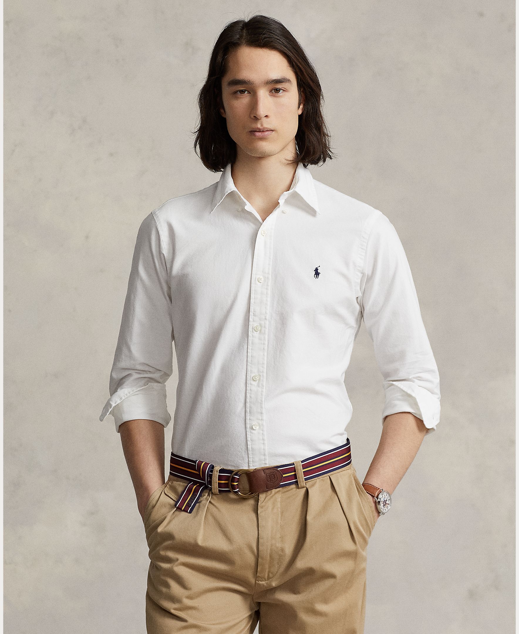 Camisa de hombre oxford teñida en prenda Blanco/Azul marino - Polo Ralph Lauren - Blanco Blanco-1