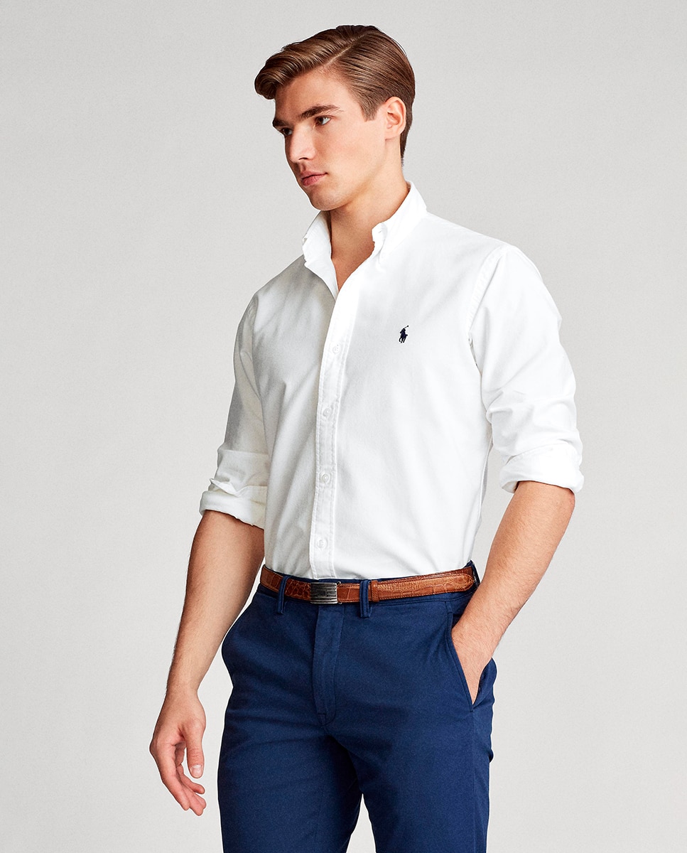 Camisa de hombre oxford teñida en prenda Blanco/Azul marino - Polo Ralph Lauren - Blanco Blanco-5