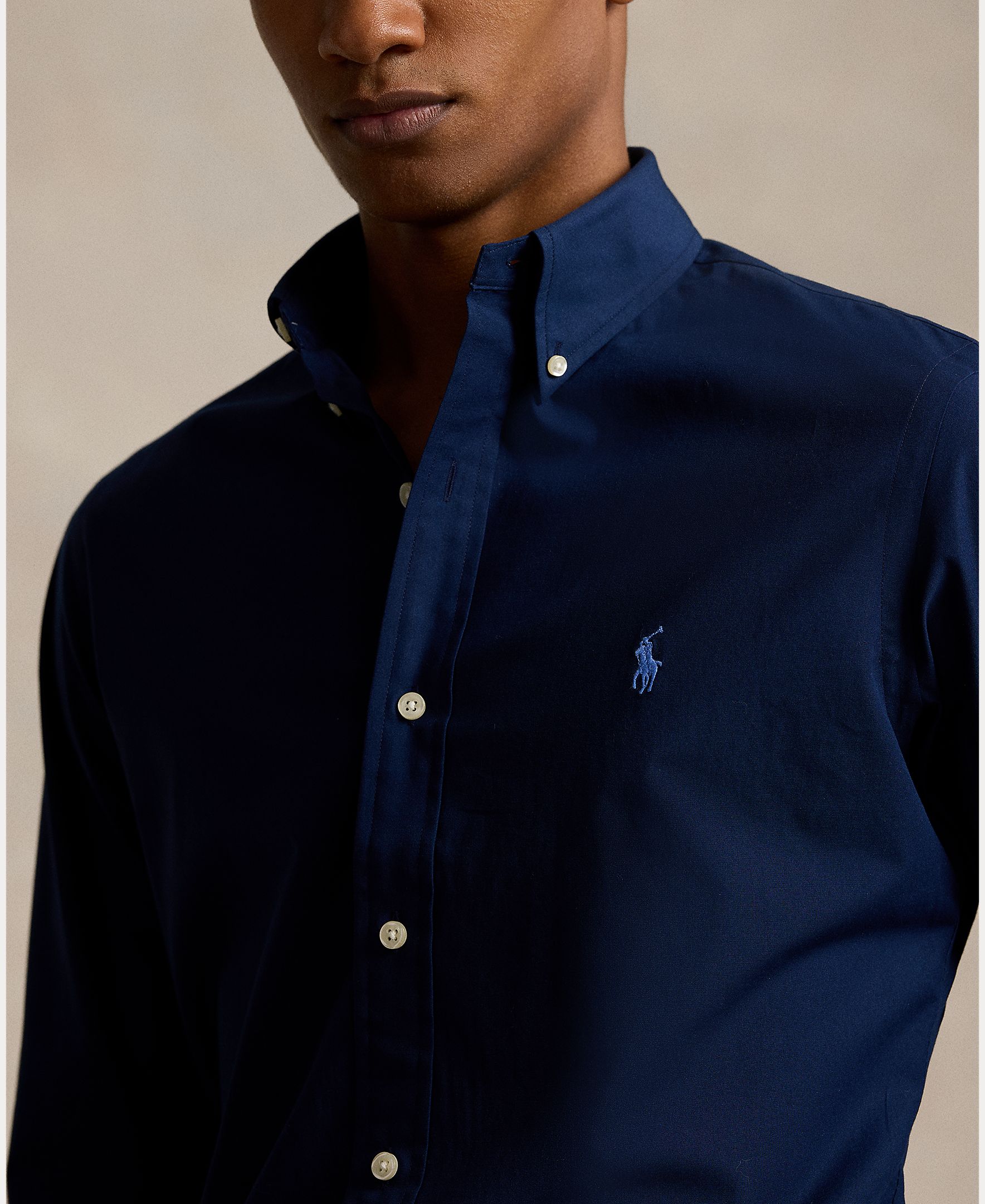 Camisa de popelina elástica de hombre Azul cabana - Polo Ralph Lauren - Azul Melange Azul Melange-4