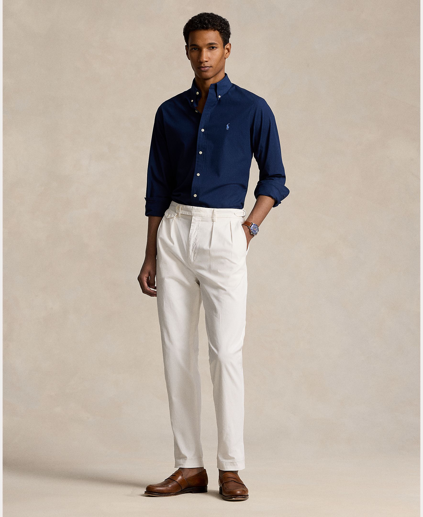 Camisa de popelina elástica de hombre Azul cabana - Polo Ralph Lauren - Azul Melange Azul Melange-6
