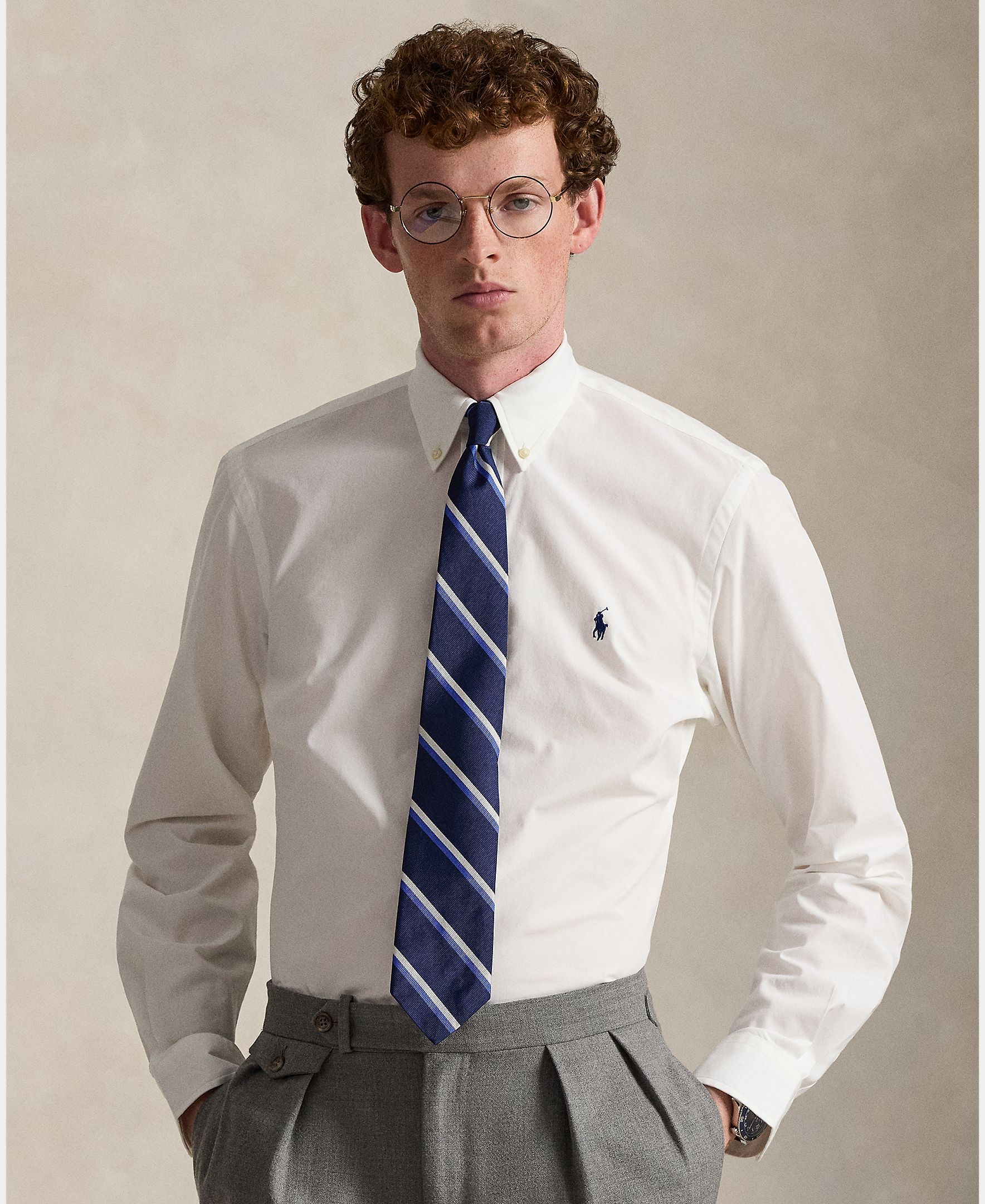 Camisa de popelina elástica de hombre Azul cabana - Polo Ralph Lauren - Blanco Blanco-1