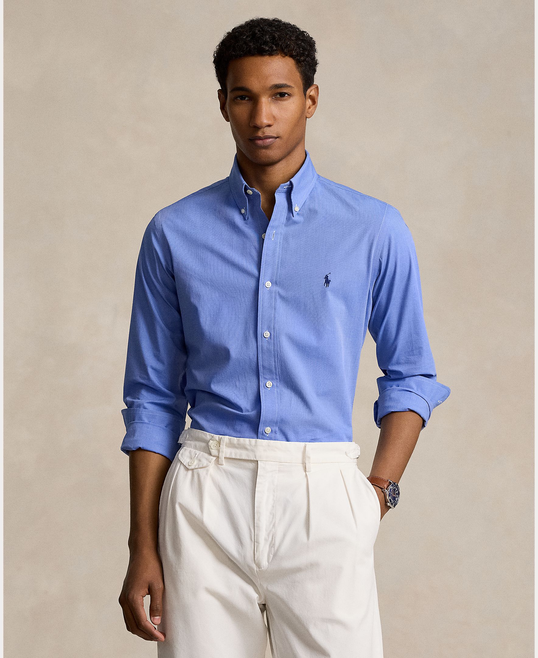 Camisa de popelina elástica de hombre cabana - Polo Ralph Lauren - Azul Azul-1
