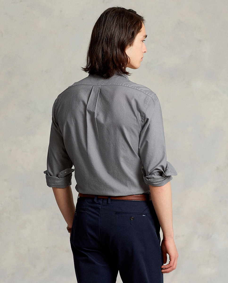 Camisa de Oxford Tingida Regular Fit Cinzento metalizado-3