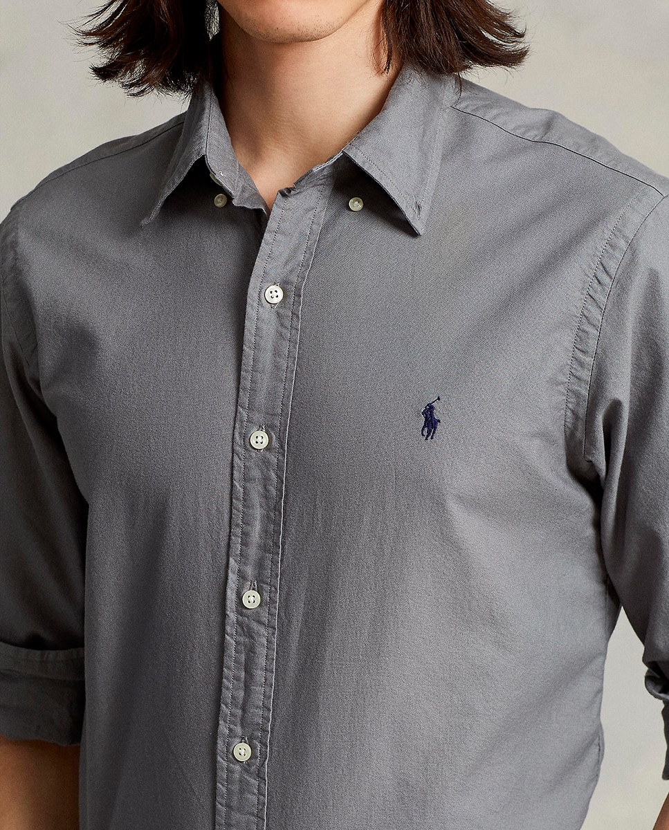 Camisa de Oxford Tingida Regular Fit Cinzento metalizado-4