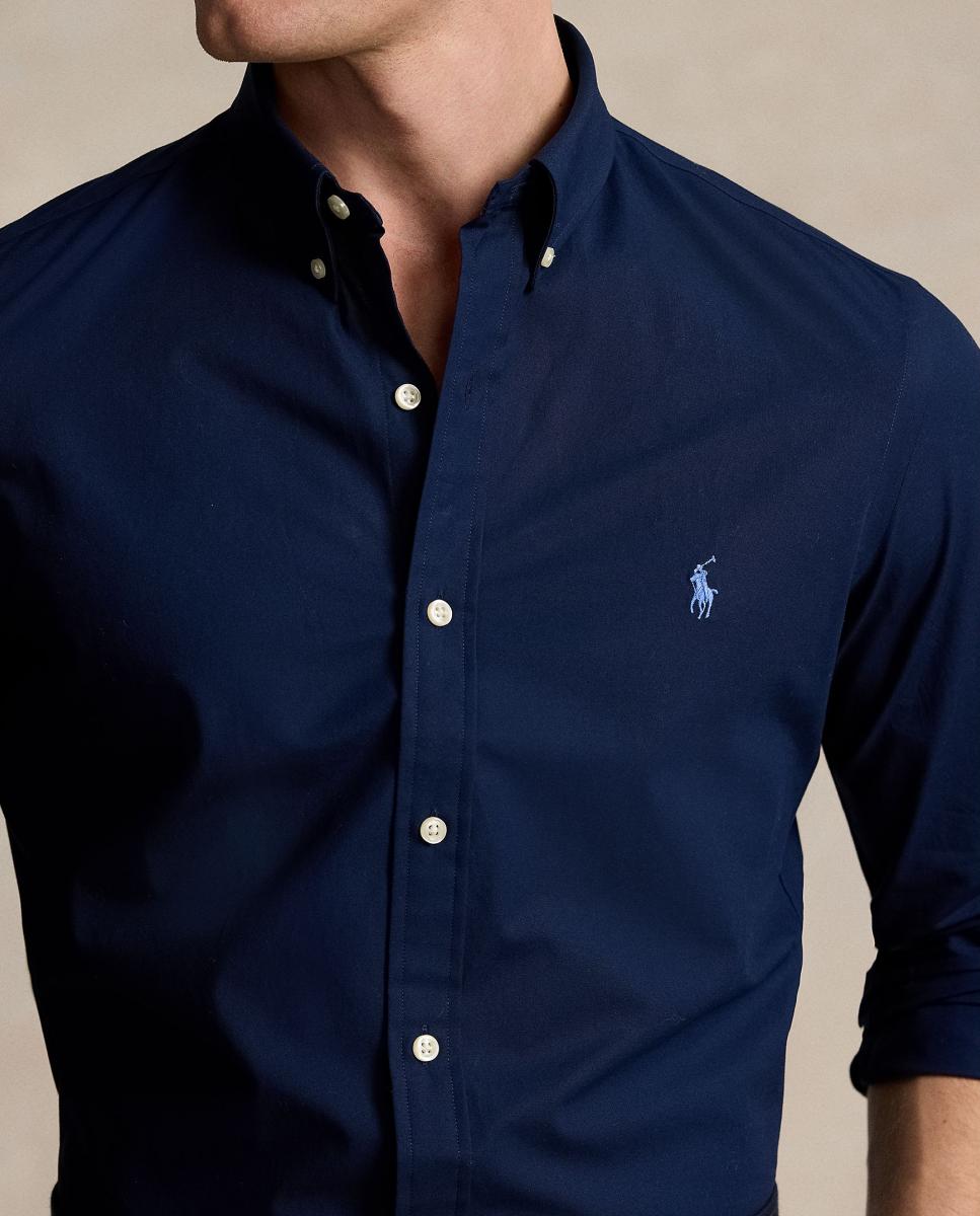 Camisa de hombre elástica de popelina Blanca - Polo Ralph Lauren - Azul marino Azul marino-4
