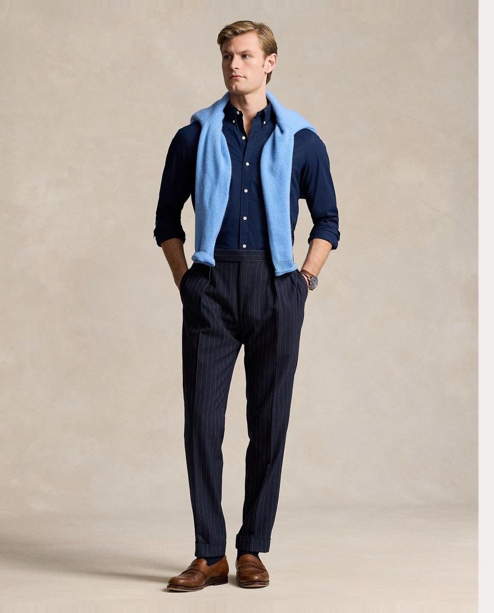 Camisa de hombre elástica de popelina Blanca - Polo Ralph Lauren - Azul marino Azul marino-6