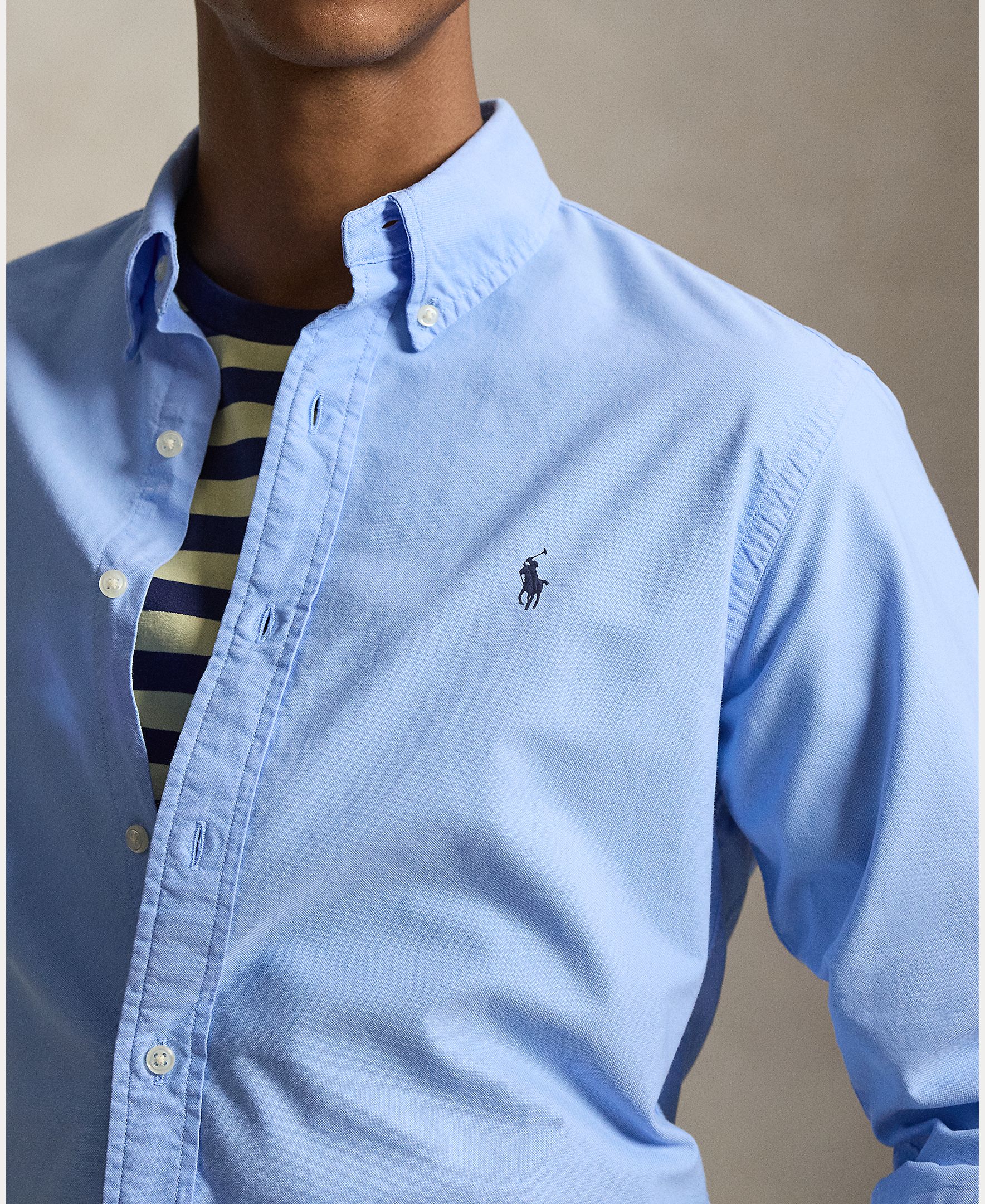 Camisa Oxford de Algodão Custom Fit Azul-porcelana-3