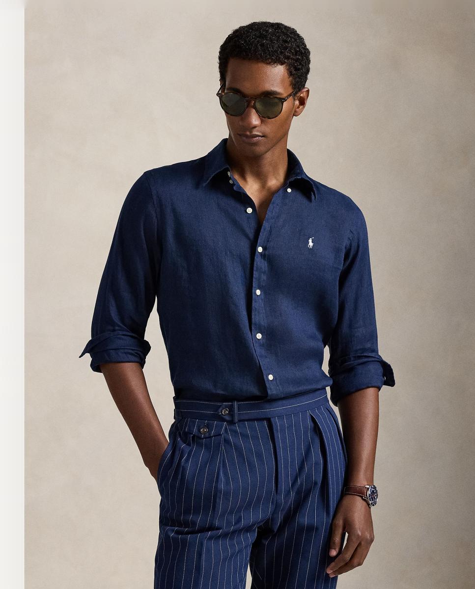 Camisa de Linho Classic Fit Azul-marinho-1